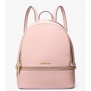 New Michael Kors Rhea Medium Pebbled Leather Backpack Powder Blush